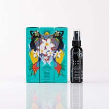 Load image into Gallery viewer, 3 Hawaiian plumeria boxes displayed side by side to show box pattern and spray bottle on white background
