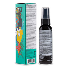 Load image into Gallery viewer, Hey Rebel rebel Hawaiian Plumeria sanitizer spray and box displayed from behind on white background
