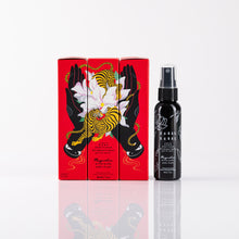Load image into Gallery viewer, 3 Hey Rebel Rebel Magnolia boxes displayed side by side to show box pattern and spray bottle on white background
